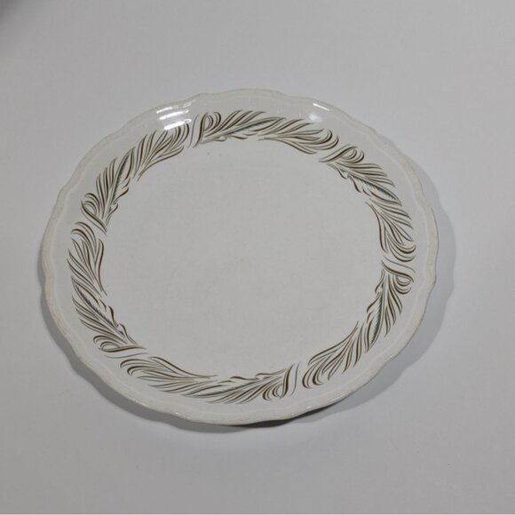Syracuse China Syralite Round Serving Plate Art Deco Green Tan Leaf Design - Picture 1 of 10